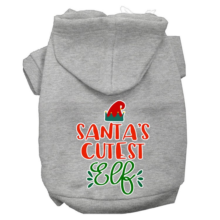 Santa's Cutest Elf Screen Print Dog Hoodie Grey XS